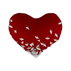 Red Sun Sea Waves Bird Japanese Art Minimalist Standard 16  Premium Heart Shape Cushions by Bedest