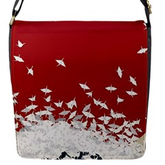 Red Sun Sea Waves Bird Japanese Art Minimalist Flap Closure Messenger Bag (S)