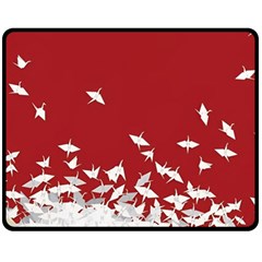 Red Sun Sea Waves Bird Japanese Art Minimalist Two Sides Fleece Blanket (Medium)