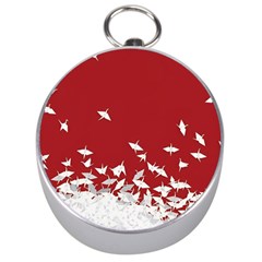 Red Sun Sea Waves Bird Japanese Art Minimalist Silver Compasses