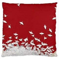 Red Sun Sea Waves Bird Japanese Art Minimalist Standard Premium Plush Fleece Cushion Case (Two Sides)