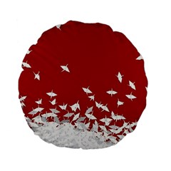 Red Sun Sea Waves Bird Japanese Art Minimalist Standard 15  Premium Flano Round Cushions