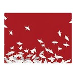 Red Sun Sea Waves Bird Japanese Art Minimalist Two Sides Premium Plush Fleece Blanket (Mini) 35 x27  Blanket Front