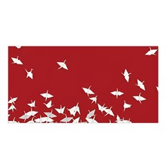 Red Sun Sea Waves Bird Japanese Art Minimalist Satin Shawl 45  x 80 