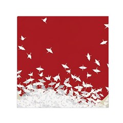 Red Sun Sea Waves Bird Japanese Art Minimalist Square Satin Scarf (30  x 30 )