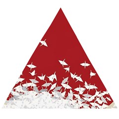 Red Sun Sea Waves Bird Japanese Art Minimalist Wooden Puzzle Triangle by Bedest