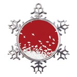 Red Sun Sea Waves Bird Japanese Art Minimalist Metal Large Snowflake Ornament Front