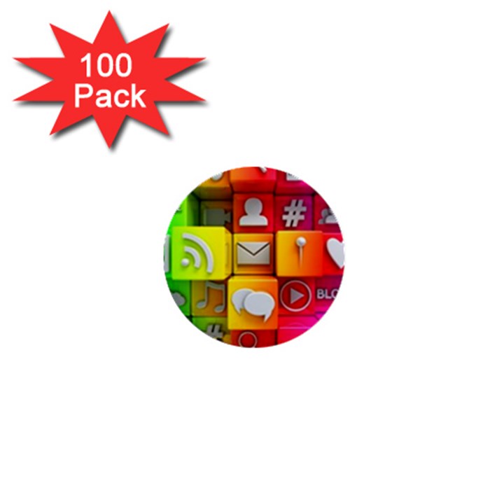 Colorful 3d Social Media 1  Mini Buttons (100 pack) 