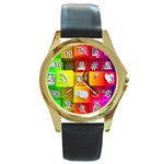 Colorful 3d Social Media Round Gold Metal Watch Front