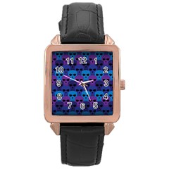 Skull Pattern Wallpaper Rose Gold Leather Watch  by Ket1n9