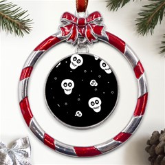 Skull Pattern Metal Red Ribbon Round Ornament by Ket1n9