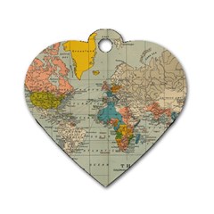 Vintage World Map Dog Tag Heart (one Side) by Ket1n9