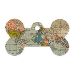 Vintage World Map Dog Tag Bone (one Side) by Ket1n9