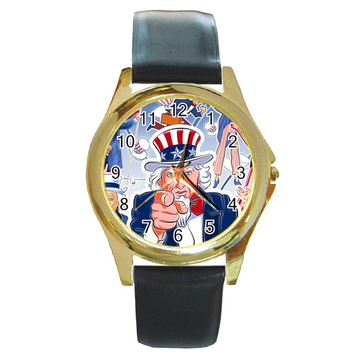 Independence Day United States Of America Round Gold Metal Watch