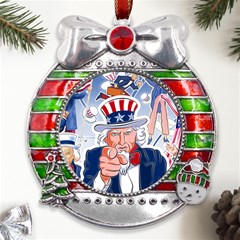 Independence Day United States Of America Metal X mas Ribbon With Red Crystal Round Ornament by Ket1n9