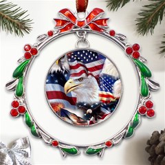 United States Of America Images Independence Day Metal X mas Wreath Ribbon Ornament by Ket1n9