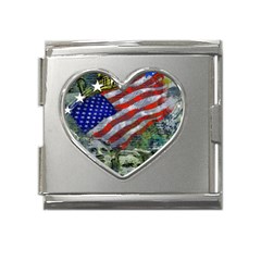 Usa United States Of America Images Independence Day Mega Link Heart Italian Charm (18mm)