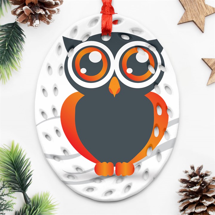 Owl Logo Oval Filigree Ornament (Two Sides)