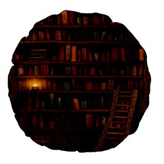 Books Library Large 18  Premium Flano Round Cushions by Ket1n9