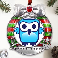 Owl Logo Clip Art Metal X mas Ribbon With Red Crystal Round Ornament by Ket1n9