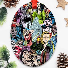 Vintage Horror Collage Pattern Ornament (oval) by Ket1n9