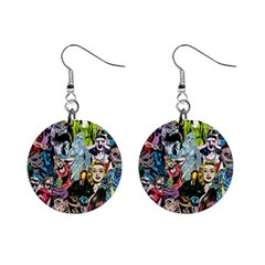 Vintage Horror Collage Pattern Mini Button Earrings by Ket1n9