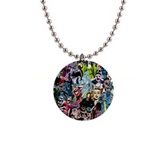 Vintage Horror Collage Pattern 1  Button Necklace by Ket1n9