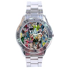 Vintage Horror Collage Pattern Stainless Steel Analogue Watch by Ket1n9