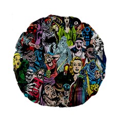 Vintage Horror Collage Pattern Standard 15  Premium Flano Round Cushions by Ket1n9