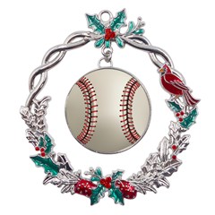 Baseball Metal X mas Wreath Holly Leaf Ornament