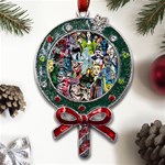 Vintage Horror Collage Pattern Metal X Mas Lollipop with Crystal Ornament Front