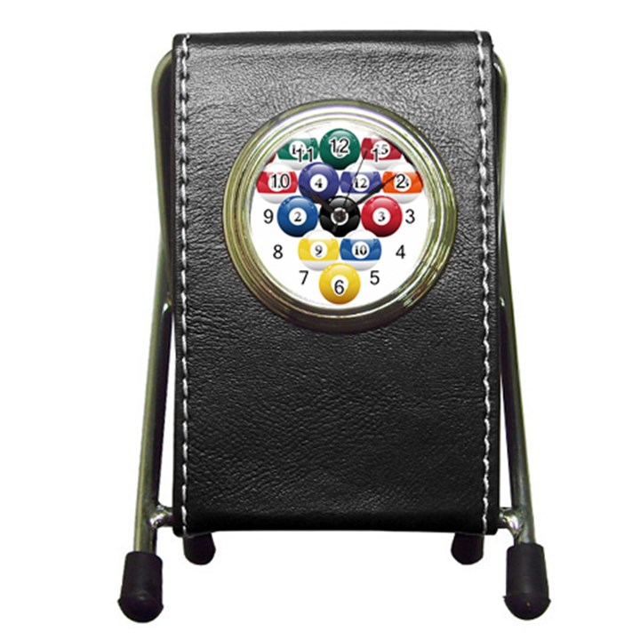 Racked Billiard Pool Balls Pen Holder Desk Clock