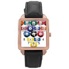 Racked Billiard Pool Balls Rose Gold Leather Watch  by Ket1n9