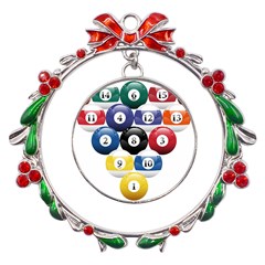 Racked Billiard Pool Balls Metal X mas Wreath Ribbon Ornament by Ket1n9