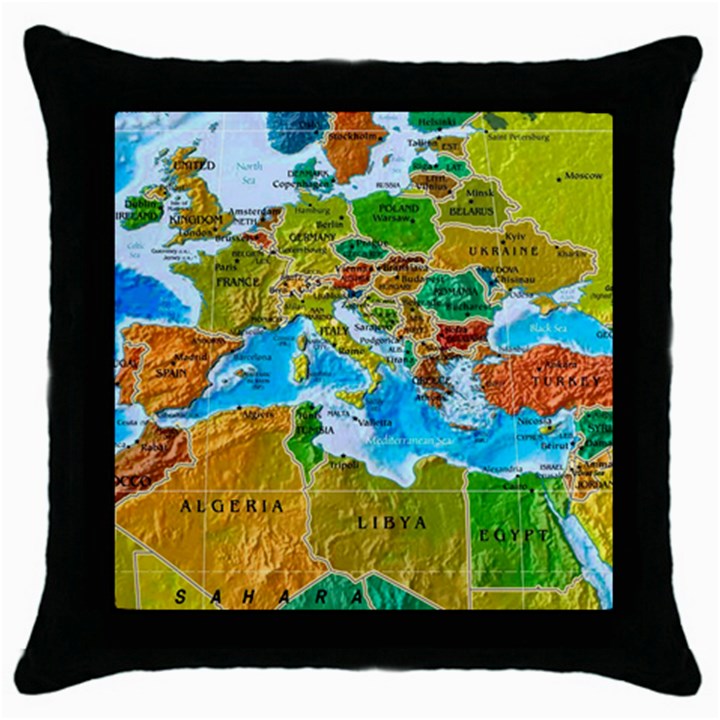 World Map Throw Pillow Case (Black)