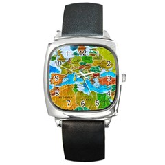 World Map Square Metal Watch by Ket1n9