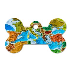 World Map Dog Tag Bone (two Sides) by Ket1n9