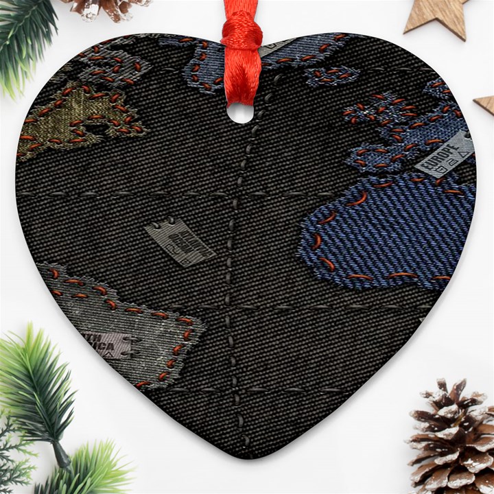 World Map Heart Ornament (Two Sides)