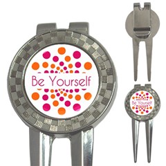 Be Yourself Pink Orange Dots Circular 3-in-1 Golf Divots by Ket1n9