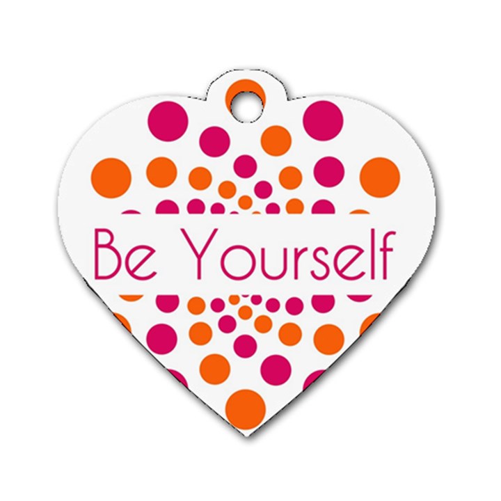 Be Yourself Pink Orange Dots Circular Dog Tag Heart (Two Sides)