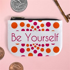 Be Yourself Pink Orange Dots Circular Mini Coin Purse by Ket1n9