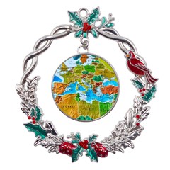 World Map Metal X mas Wreath Holly Leaf Ornament