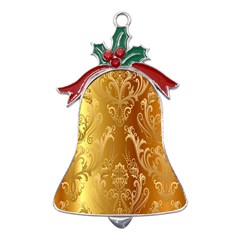 Golden Pattern Vintage Gradient Vector Metal Holly Leaf Bell Ornament by Ket1n9