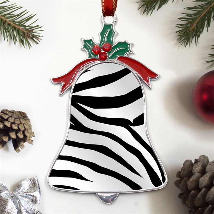 White Tiger Skin Metal Holly Leaf Bell Ornament