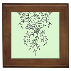 Illustration Of Butterflies And Flowers Ornament On Green Background Framed Tile by Ket1n9