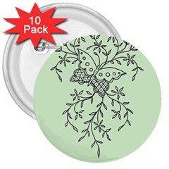 Illustration Of Butterflies And Flowers Ornament On Green Background 3  Buttons (10 Pack)  by Ket1n9