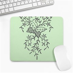 Illustration Of Butterflies And Flowers Ornament On Green Background Large Mousepad by Ket1n9