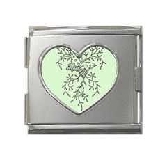 Illustration Of Butterflies And Flowers Ornament On Green Background Mega Link Heart Italian Charm (18mm) by Ket1n9