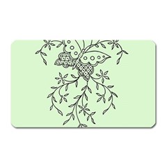 Illustration Of Butterflies And Flowers Ornament On Green Background Magnet (rectangular) by Ket1n9