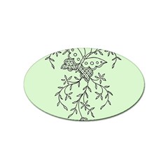 Illustration Of Butterflies And Flowers Ornament On Green Background Sticker Oval (10 Pack) by Ket1n9